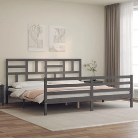 Estrutura de cama com cabeceira 200x200 cm madeira maciça cinza