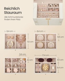 Caixa para joias com 5 níveis 15 x 26,2 x 28 cm, Branco creme