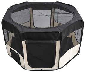 PawHut Parque Dobrável para Animais com Almofada 2 Portas Tecido Oxford Portátil Ø114x58 cm Preto Creme | Aosom Portugal
