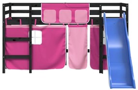 Cama alta p/ criança c/ cortinas 80x200 cm pinho maciço rosa