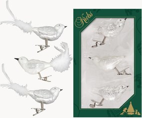 Ornamentos de Natal pintados à mão e artesanais com cauda de penas Birds, conjunto de 3