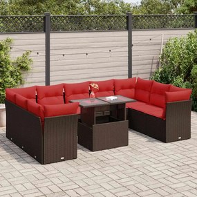 10 pcs conj. sofás jardim c/ almofadões vime PE/acácia castanho