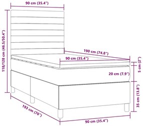 Cama box spring + colchão/LED 90x190cm tecido cinza-acastanhado