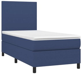 Cama box spring c/ colchão e LED 100x200 cm tecido azul