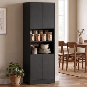Armário de Cozinha Alto, 60 x 30 x 170 cm, 6 Níveis de Arrumação, Preto