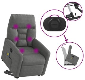 Poltrona massagens reclin. elevatória microfibra cinza-escuro