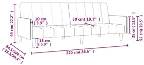 Sofá-cama de 2 lugares tecido cinzento-claro