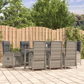 vidaXL 9 pcs conjunto de jantar p/ jardim c/ almofadões vime PE cinza