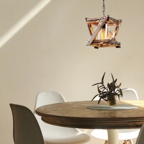 Candeeiro Suspenso Erebos – Preto e Madeira – 25 x 25 cm