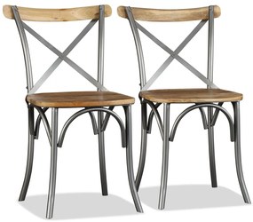 Cadeiras de jantar 6 pcs madeira mangueira maciça + encosto aço