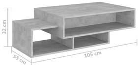 Mesa de centro 105x55x32 cm contraplacado cinzento cimento