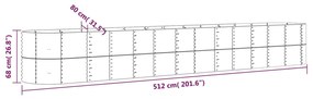 Canteiro elevado jardim 512x80x68cm aço revestido a pó prateado