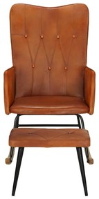 Cadeira de baloiço com apoio de pés couro genuíno cor bronze