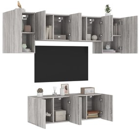 6 pcs móveis de parede p/ TV derivados de madeira cinza sonoma
