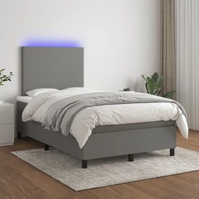 Cama box spring c/ colchão e LED 120x200 cm tecido cinza-escuro