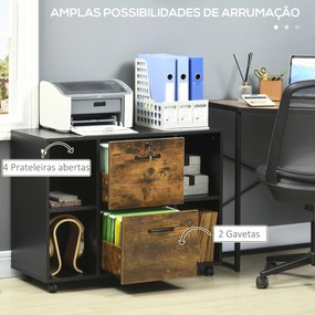 Vinsetto Armário para Impressora com Rodas e 2 Gavetas Armário para Es