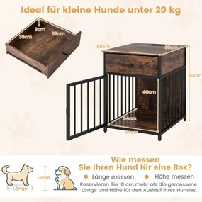 Gaiola para cães Mesa auxiliar para uso doméstico com estação de carregamento, porta, gaveta e tubos de metal castanho