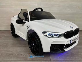 Carro elétrico para Crianças BMW M5 24V rodas borracha, banco almofadado e com ecrã MP4 Branco