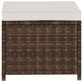 5 pcs conjunto lounge jardim c/ almofadões vime PE castanho