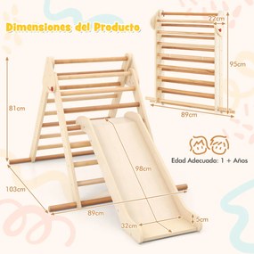 Conjunto de escalada triangular dobrável com escorrega para crianças e barras de madeira de faia Ginásio de interior Natural