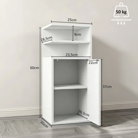 Conjunto de 2 Mesas de Cabeceira com Armário e Compartimentos Abertos, 25x30x60 cm, Branco