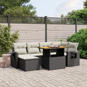 vidaXL 7 pcs conjunto de sofás p/ jardim c/ almofadões vime PE preto