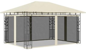 Gazebo c/ mosquiteiro e cordões luzes LED 4x3x2,73m creme