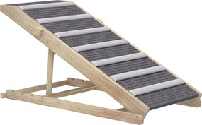 PawHut Rampa Dobrável para Cães com Altura Ajustável 35-50 cm e Tapete Antiderrapante 100x50x50 cm Madeira e Cinza | Aosom Portugal