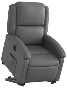 Poltrona reclinável elevatória elétrica couro artif. cinzento