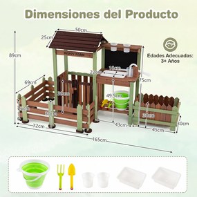 Quinta Infantil de Madeira 2 em 1, 165 x 69 x 89 cm, com Floreira Elevada, Multicolor