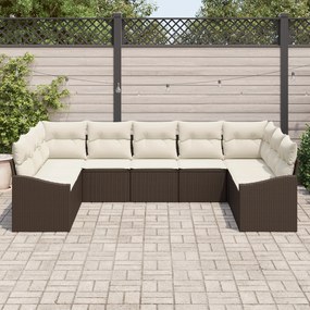 Conjunto de Jantar de Jardim de 9 Peças com Almofadas em Vime Castanho