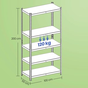 Estante para cargas pesadas 50 x 100 x 200 cm cinzenta