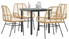 vidaXL Conjunto jantar jardim 5 peças almofadas vidro vime PE castanho