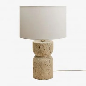 Candeeiro De Mesa Em Pedra Natural Diniz Travertine & Branco Ø30 Cm - ↑20 Cm Arlina - Sklum