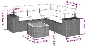 6 pcs conjunto sofás de jardim c/ almofadões vime PE preto