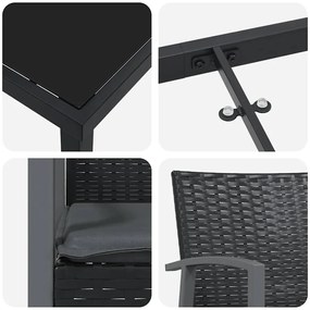Conjunto de Jantar de Jardim com 5 Peças e Almofadas Preto em Rattan S