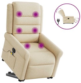 vidaXL Poltrona elétrica elevatória massagens tecido creme