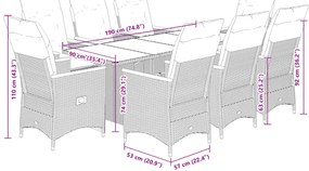 9 pcs conjunto de jantar p/ jardim c/ almofadões vime PE cinza
