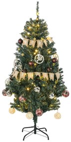 HOMCOM Árvore de Natal com LED Árvore Artificial com 100 Luzes LED 472 Ramos e 80 Decorações para Interior Aço Ø91x150 cm Verde | Aosom Portugal