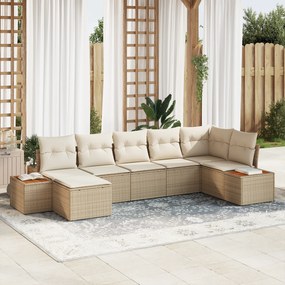 vidaXL Conjunto de Sofá de 7 Peças com Almofadas Bege Rattan Poliéster Acácia