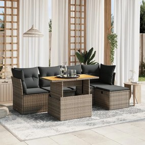 6 pcs conjunto sofás de jardim com almofadões vime cinzento