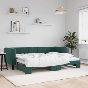 vidaXL Sofá-cama com gavetão 80x200 cm veludo verde-escuro
