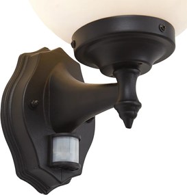 Candeeiro de Parede Exterior Clássico Preto com Vidro Opal IP44 com Sensor de Movimento - Champs