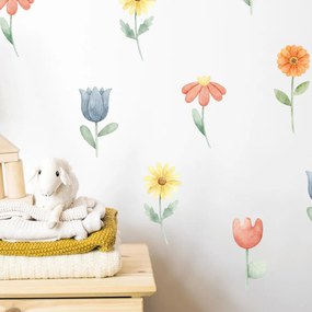 Autocolantes de aquarela para a parede  - Flores coloridas e tulipas