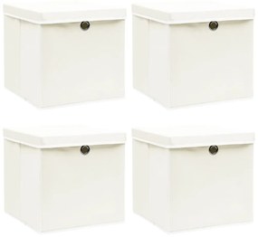 Caixas de arrumação com tampas 4 pcs 32x32x32 cm tecido branco