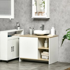 Móvel para Lavatório Pousar Móvel Casa de Banho Moderno com Prateleiras Abertas e Armário 77x45x60 cm Branco e natural