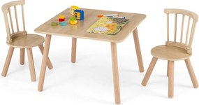 Conjunto de mesa e 2 cadeiras para crianças de madeira maciça com assentos redondos Natural