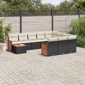 11 pcs conjunto sofás de jardim c/ almofadões vime PE preto