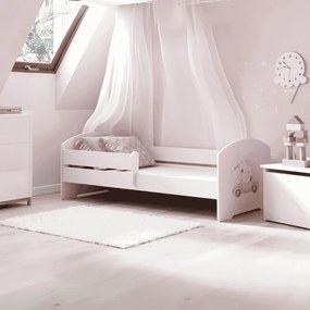 Cama infantil LUK gato rosa 160x80 branca com grades - colchão e estrado incluído