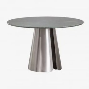 Mesa De Jantar Redonda Ø120 Cm Em Aço Inoxidável Baelor Mármore Verde Udaipur - Sklum